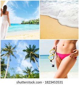 Vacation And Holidays Collage. Rest On A Beach, Traveling And Spa Collection.