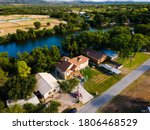 Vacation Homes along Lake LBJ in Central Texas along Colorado River gorgeous Texas Hill Country aerial drone views above summer landscape