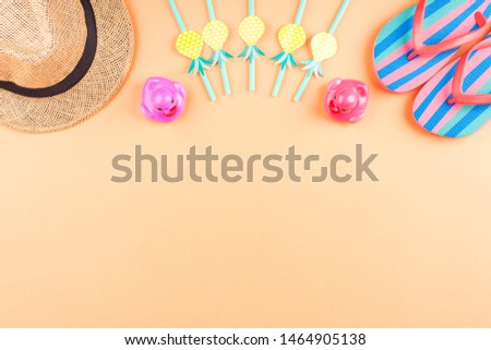 Vacation on the beach concept with colorful summer beach accessories