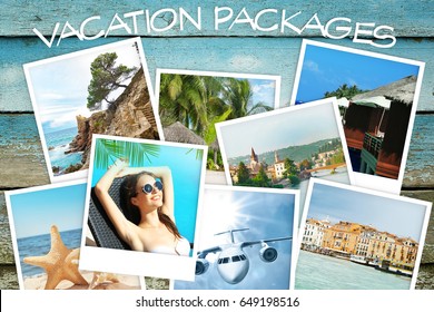 Vacation Packages Concept. Collage For Travel Theme