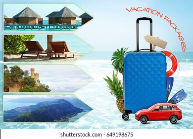 Vacation Packages Concept. Collage For Travel Theme