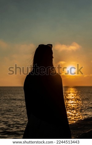 Similar – woman beach sunset horizon