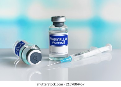 Vaccination for booster shot for Varicella virus or Varicella Zoster VZV in Children. Two vials with vaccine doses for chickenpox Varicella virus disease