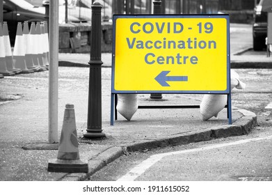 Vaccination Centre For Covid-19 Road Sign England