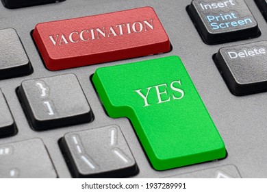 vaccination, the word vaccination on the keyboard, writing words on a black PC keyboard the concept of consent for vaccination against infection Covid-19 vaccines