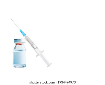 Vaccine Bottle With Syringe White Background.