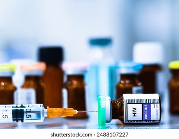 Vaccine bottles and syringes for injection preventing HIV. - Powered by Shutterstock