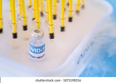 Vaccine Box In Storage Of The Freezer Of The Area Covid-19 Of The Hospital