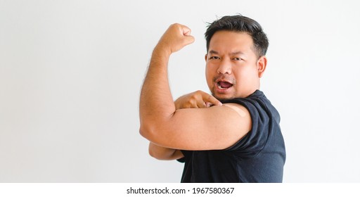 Vaccine Medical Health.Asian Indian Man Getting Vaccinated Immunity In Clinic.vaccine Program, Recommended Inoculation, Vaccination, Vaccine Volunteer Or Vaccinated Patient.Coronavirus.father Day.