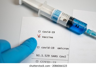 Vaccine For Sars Covid 19 Variant Omicron, In Syringe Ready For Use In The Hospital.