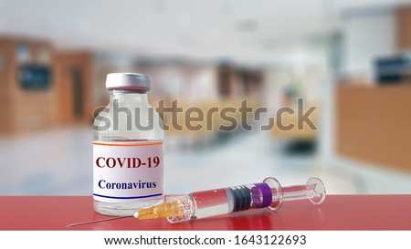 Vaccine and syringe injection. It use for prevention,immunization and treatment from corona virus infection(novel coronavirus disease 2019,COVID-19,nCoV 2019 from Wuhan). Medicine infectious  concept.