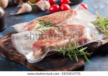 Vacuum packed raw pork loin. Ready to sous-vide cooking method