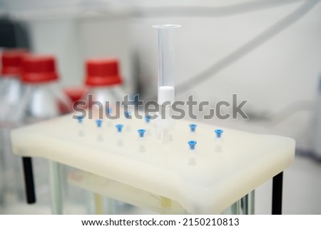 Vacuum Solid Phase extraction SPE manifold with catridge for sample preparation in chemical laboratory.