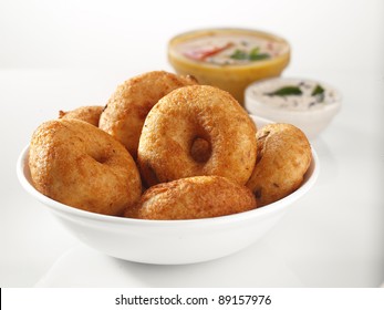 Vada Sambar With Coconut Chutney, Indian Food