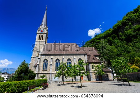 Vaduz Cathedral, or Cathedral of St. Florin in Vaduz, Liechtenstein.