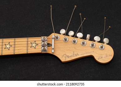 Vaduz, Liechtenstein, January 12, 2022 Fender Stratocaster Richie Sambora Signature Electric Guitar Head Product Shot