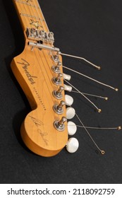 Vaduz, Liechtenstein, January 12, 2022 Fender Stratocaster Richie Sambora Signature Electric Guitar Head Product Shot