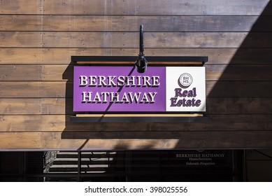 Vail, USA - September 10,2015: A Berkshire Hathaway real estate sign in Vail, Colorado