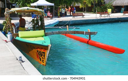 Vaitape, Bora Bora, French Polynesia - August 16, 2017: Traditional Polynesian Boat In Vaitape Harbor.