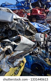 Valais, Switzerland, 21.02.2019, Recycling of old,used, wrecked cars. Dismantling for parts at scrap yards and sending for remelting - Shutterstock ID 1331440613