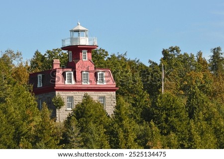 Valcour Lighthouse or Bluff Point Light on Valcour Island viewed from Lake Champlain