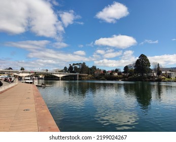 VALDIVIA, CHILE - SEPTEMBER 1, 2022: View Of The City Landscape From The Valdivia Waterfront Next To The Calle Calle River.