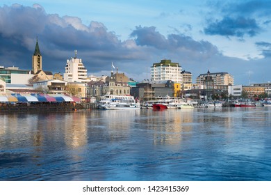 Valdivia, Region De Los Rios, Chile - View Of Downtown Valdivia Across The Calle Calle River.