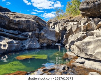 Vale da Lua, Chapada dos Veadeiros - rock formations with waterfall and natural pool