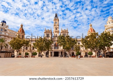 Valencia City Hall at the Plaza del Ajuntament square. Valencia is the third most populated municipality in Spain.