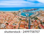 Valencia city port aerial panoramic view. Valencia is the third most populated municipality in Spain.