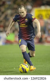 VALENCIA - FEBRUARY 3: Andres Iniesta During Spanish League Match Between Valencia CF And FC Barcelona, On February 3, 2013, In Mestalla Stadium, Valencia, Spain