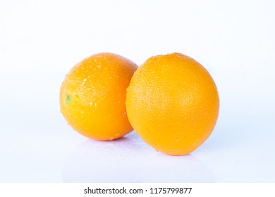 Valencia Oranges On White Background.