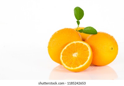 Valencia Oranges On White Background.