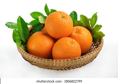 Valencia Oranges On White Background.