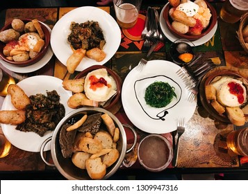 Valencia, Spain - 08 Feb 2019: Valencia Local Bar Tapas, A Variety Of Tapas 