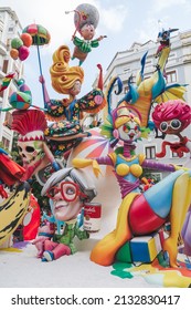 Valencia, Spain - 4 September 2021: Seventies Themed Paper Mache Sculpture Display For The National Festival Fallas