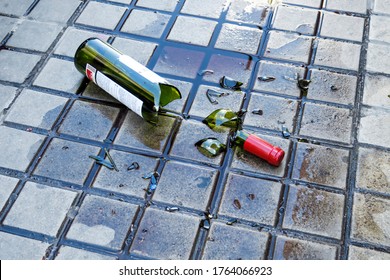 Valencia, Spain, 6,9,2012: Broken Red Wine Bottle On The Floor