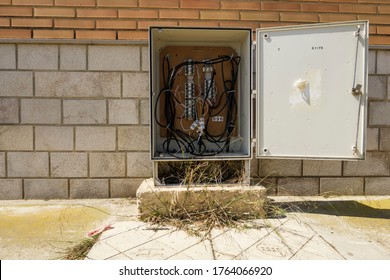 Valencia, Spain, 6,9,2012: Open Electrical Junction Box On The Street