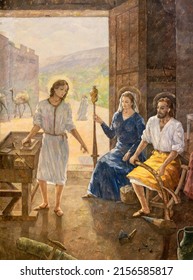 VALENCIA, ESPAÑA - 17 DE FEBRERO DE 2022: El fresco de la Sagrada Familia en Nazareth en la Iglesia de San Francisco de Borja de Miguel Vaguer (1971).