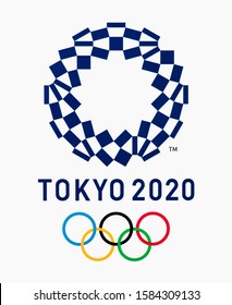 Valencia, Spain - June 04, 2019:  logos of the 2020 Summer Olympic Games in Tokyo, Japan, printed on paperand placed on white background.
