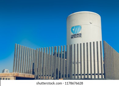 Valencia, Spain - June 17, 2017: White Metal Liquid Gas Tank From Carburos Metalicos, The Country's Leading Industrial Gas Supplier, On A Summer Day