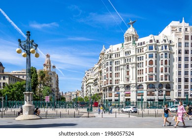 VALENCIA, SPAIN – June 2021 – View Of The City Center From The North Station (Spanish: Estación Del Norte, Valencian: Estació Del Nord), The Main Railway Station In The City.