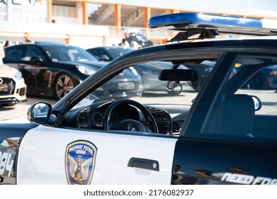 Valencia, Spain; June 4, 2022: Detail Of A BMW E36 Police Pursuit Car Patrolling In A Concentration