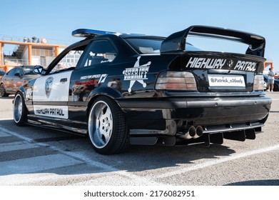 Valencia, Spain; June 4, 2022: Detail Of A BMW E36 Police Pursuit Car Patrolling In A Concentration