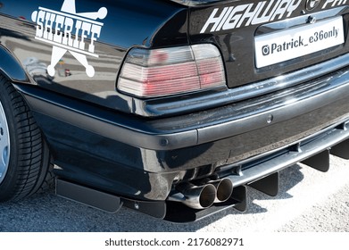 Valencia, Spain; June 4, 2022: Detail Of A BMW E36 Police Pursuit Car Patrolling In A Concentration