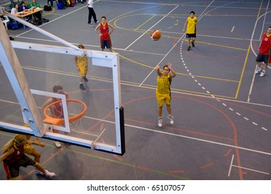 VALENCIA, SPAIN - NOV 14:  Women Basketball Teams, National & Technical University Of Athens (yellow) Plays The University Of Crete In The EuroValencia Games On November 14, 2010 In Valencia, Spain.