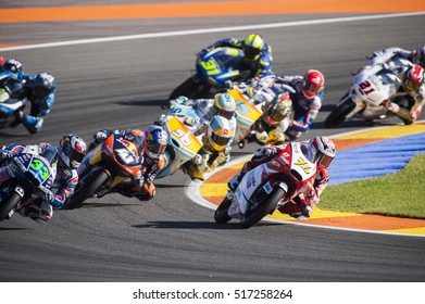 VALENCIA, SPAIN - NOVEMBER 11: Hiroki Ono, Brad Binder, Enea Bastianini, Juanfran Guevara, Gabriel Rodrigo, Raul Fernandez, Francesco Bagnaia During Valencia MotoGP 2016 At Ricardo Tormo Circuit