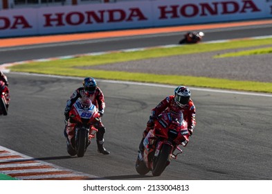 VALENCIA, SPAIN - NOVEMBER 14, 2021: Italian Ducati Rider Francesco Bagnaia Wins At 2021 Motul MotoGP Of Valencia At Ricardo Tormo Circuit In Cheste