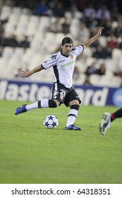 VALENCIA, SPAIN - NOVEMBER 2 - Ever Banega In The UEFA Champions League Match Between Valencia And Glasgow Rangers - Mestalla Stadium, Spain On November 2, 2010