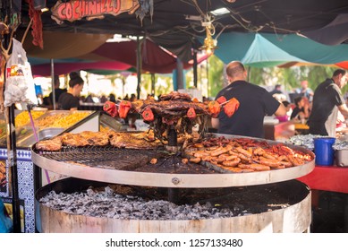 Valencia, Spain - October 12, 2018: Street Food At The Medieval Market Of Valencia, Spain